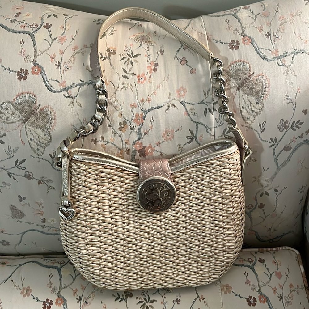 brighton straw purse with silver leather